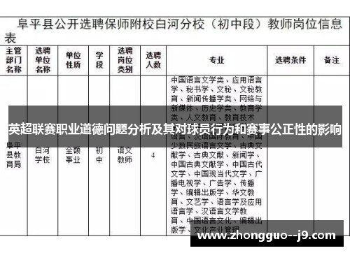 英超联赛职业道德问题分析及其对球员行为和赛事公正性的影响